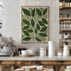 Striped Leaves Branch - Stretched Canvas, Poster Or Fine Art Print(Striped Leaves Branch Stretched Canvas Poster Or Fine Art Print 1) -Heart Wall Art Store pictufy interior barista white 3165020