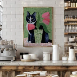 Barry With Pink Tulips And Pattern - Stretched Canvas, Poster Or Fine Art Print(Barry With Pink Tulips And Pattern Stretched Canvas Poster Or Fine Art Print) -Heart Wall Art Store pictufy interior barista white 3167119