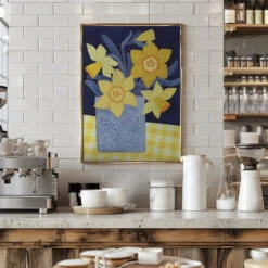 Daffodils With Yellow Gingham - Stretched Canvas, Poster Or Fine Art Print(Daffodils With Yellow Gingham Stretched Canvas Poster Or Fine Art Print) -Heart Wall Art Store pictufy interior barista white 3167128