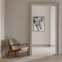 Two Skiers Sunbathing - Stretched Canvas, Poster Or Fine Art Print(Two Skiers Sunbathing Stretched Canvas Poster Or Fine Art Print) -Heart Wall Art Store pictufy interior beige armchair ratio 5x7 2912042