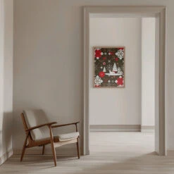 Snowy Festivities Pattern - Stretched Canvas, Poster Or Fine Art Print(Snowy Festivities Pattern Stretched Canvas Poster Or Fine Art Print) -Heart Wall Art Store pictufy interior beige armchair ratio 5x7 2980788