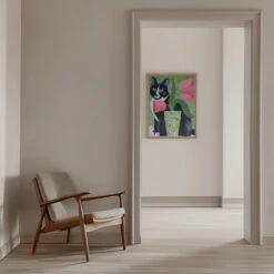 Barry With Pink Tulips And Pattern - Stretched Canvas, Poster Or Fine Art Print(Barry With Pink Tulips And Pattern Stretched Canvas Poster Or Fine Art Print) -Heart Wall Art Store pictufy interior beige armchair ratio 5x7 3167119