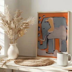 Happy Elephant - Stretched Canvas, Poster Or Fine Art Print(Happy Elephant Stretched Canvas Poster Or Fine Art Print) -Heart Wall Art Store pictufy interior bright scandi tea cup ratio 2x3 2371610