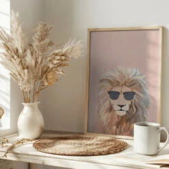 Cool Cat Lion - Stretched Canvas, Poster Or Fine Art Print(Cool Cat Lion Stretched Canvas Poster Or Fine Art Print) -Heart Wall Art Store pictufy interior bright scandi tea cup ratio 2x3 2410023