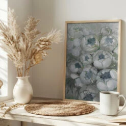 Nuria Bouquet Of Peonies In Teal And Green - Stretched Canvas, Poster Or Fine Art Print(Nuria Bouquet Of Peonies In Teal And Green Stretched Canvas Poster Or Fine Art Print) -Heart Wall Art Store pictufy interior bright scandi tea cup ratio 2x3 2428509