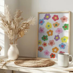 Rainbow Daisies - Stretched Canvas, Poster Or Fine Art Print(Rainbow Daisies Stretched Canvas Poster Or Fine Art Print) -Heart Wall Art Store pictufy interior bright scandi tea cup ratio 2x3 2451053