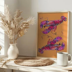 Lobsters On Orange - Stretched Canvas, Poster Or Fine Art Print(Lobsters On Orange Stretched Canvas Poster Or Fine Art Print) 16 Lobsters On Orange - Stretched Canvas, Poster Or Fine Art Print(Lobsters On Orange Stretched Canvas Poster Or Fine Art Print) -Heart Wall Art Store pictufy interior bright scandi tea cup ratio 2x3 2465098
