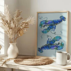 Lobsters On Azure - Stretched Canvas, Poster Or Fine Art Print(Lobsters On Azure Stretched Canvas Poster Or Fine Art Print) -Heart Wall Art Store pictufy interior bright scandi tea cup ratio 2x3 2465099