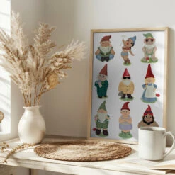 Garden Gnomes - Stretched Canvas, Poster Or Fine Art Print(Garden Gnomes Stretched Canvas Poster Or Fine Art Print) -Heart Wall Art Store pictufy interior bright scandi tea cup ratio 2x3 2505732