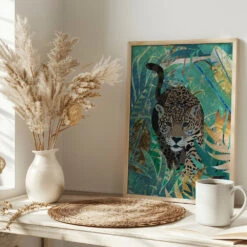 Jaguar Jungle 2 - Stretched Canvas, Poster Or Fine Art Print(Jaguar Jungle 2 Stretched Canvas Poster Or Fine Art Print) -Heart Wall Art Store pictufy interior bright scandi tea cup ratio 2x3 2506091