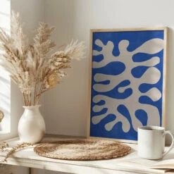 Organic Blue Shapes - Stretched Canvas, Poster Or Fine Art Print(Organic Blue Shapes Stretched Canvas Poster Or Fine Art Print) -Heart Wall Art Store pictufy interior bright scandi tea cup ratio 2x3 2551413