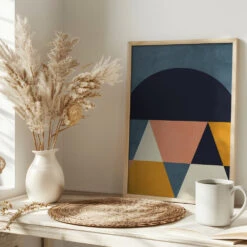 Rainbow Plus ShapesBlue Mustard4 - Stretched Canvas, Poster Or Fine Art Print(Rainbow Plus Shapes Blue Mustard4 Stretched Canvas Poster Or Fine Art Print) -Heart Wall Art Store pictufy interior bright scandi tea cup ratio 2x3 2553034