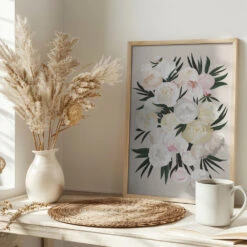 Dara Bouquet In Beige - Stretched Canvas, Poster Or Fine Art Print(Dara Bouquet In Beige Stretched Canvas Poster Or Fine Art Print) -Heart Wall Art Store pictufy interior bright scandi tea cup ratio 2x3 2613389
