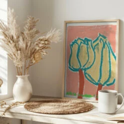 Pink Tulips Peach - Stretched Canvas, Poster Or Fine Art Print(Pink Tulips Peach Stretched Canvas Poster Or Fine Art Print) -Heart Wall Art Store pictufy interior bright scandi tea cup ratio 2x3 2619821