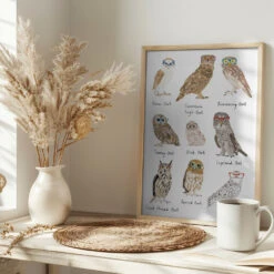 Owls In Glasses Print - Stretched Canvas, Poster Or Fine Art Print(Owls In Glasses Print Stretched Canvas Poster Or Fine Art Print) -Heart Wall Art Store pictufy interior bright scandi tea cup ratio 2x3 2655096