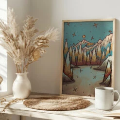 Winter Of Gold And Blue - Stretched Canvas, Poster Or Fine Art Print(Winter Of Gold And Blue Stretched Canvas Poster Or Fine Art Print) -Heart Wall Art Store pictufy interior bright scandi tea cup ratio 2x3 2745484