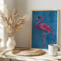 Flamingo In Heels And Heart Glasses Blue - Stretched Canvas, Poster Or Fine Art Print(Flamingo In Heels And Heart Glasses Blue Stretched Canvas Poster Or Fine Art Print) -Heart Wall Art Store pictufy interior bright scandi tea cup ratio 2x3 2751891