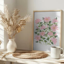 Ladybug Flowers Pink - Stretched Canvas, Poster Or Fine Art Print(Ladybug Flowers Pink Stretched Canvas Poster Or Fine Art Print) -Heart Wall Art Store pictufy interior bright scandi tea cup ratio 2x3 2757679