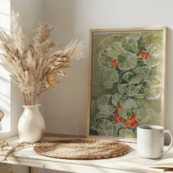 Nasturtium Tapestry - Stretched Canvas, Poster Or Fine Art Print(Nasturtium Tapestry Stretched Canvas Poster Or Fine Art Print) -Heart Wall Art Store pictufy interior bright scandi tea cup ratio 2x3 2781442