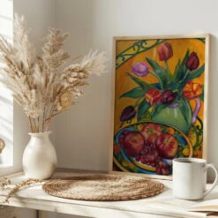 Fruit And Flowers - Stretched Canvas, Poster Or Fine Art Print(Fruit And Flowers Stretched Canvas Poster Or Fine Art Print) -Heart Wall Art Store pictufy interior bright scandi tea cup ratio 2x3 2786618