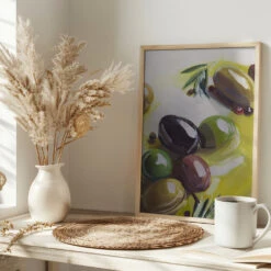Olives - Stretched Canvas, Poster Or Fine Art Print(Olives Stretched Canvas Poster Or Fine Art Print) -Heart Wall Art Store pictufy interior bright scandi tea cup ratio 2x3 2787376