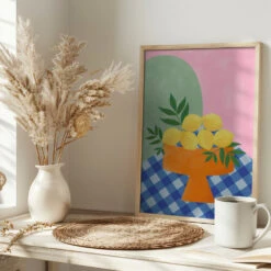 Yellow Lemons With Green Leaves - Stretched Canvas, Poster Or Fine Art Print(Yellow Lemons With Green Leaves Stretched Canvas Poster Or Fine Art Print) -Heart Wall Art Store pictufy interior bright scandi tea cup ratio 2x3 2787943