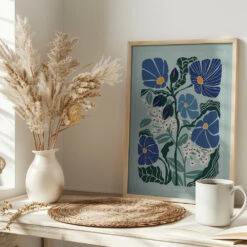 Klimt Flowers Light Blue - Stretched Canvas, Poster Or Fine Art Print(Klimt Flowers Light Blue Stretched Canvas Poster Or Fine Art Print) -Heart Wall Art Store pictufy interior bright scandi tea cup ratio 2x3 2860384