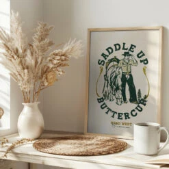 Saddle Up Buttercup Cowboy & Horse Art Print - Stretched Canvas, Poster Or Fine Art Print(Saddle Up Buttercup Cowboy Amp Horse Art Print Stretched Canvas Poster Or Fine Art Print) -Heart Wall Art Store pictufy interior bright scandi tea cup ratio 2x3 2884941