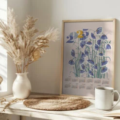 Calendar 2025 Linocut Flowers Peachy Pastel - Stretched Canvas, Poster Or Fine Art Print(Calendar 2025 Linocut Flowers Peachy Pastel Stretched Canvas Poster Or Fine Art Print) -Heart Wall Art Store pictufy interior bright scandi tea cup ratio 2x3 2910810