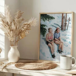 Two Skiers Sunbathing - Stretched Canvas, Poster Or Fine Art Print(Two Skiers Sunbathing Stretched Canvas Poster Or Fine Art Print) -Heart Wall Art Store pictufy interior bright scandi tea cup ratio 2x3 2912042