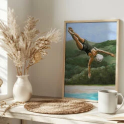 Diver Above River - Stretched Canvas, Poster Or Fine Art Print(Diver Above River Stretched Canvas Poster Or Fine Art Print) -Heart Wall Art Store pictufy interior bright scandi tea cup ratio 2x3 2912052