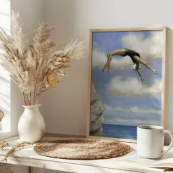 Diver And Rock - Stretched Canvas, Poster Or Fine Art Print(Diver And Rock Stretched Canvas Poster Or Fine Art Print) -Heart Wall Art Store pictufy interior bright scandi tea cup ratio 2x3 2912057