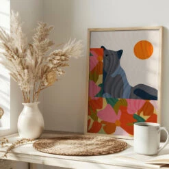 Sunny Garden Cat - Stretched Canvas, Poster Or Fine Art Print(Sunny Garden Cat Stretched Canvas Poster Or Fine Art Print) -Heart Wall Art Store pictufy interior bright scandi tea cup ratio 2x3 2980727