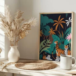 Tropical Tiger Trio - Stretched Canvas, Poster Or Fine Art Print(Tropical Tiger Trio Stretched Canvas Poster Or Fine Art Print) -Heart Wall Art Store pictufy interior bright scandi tea cup ratio 2x3 2998646
