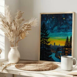 Urban Twilight Glow - Stretched Canvas, Poster Or Fine Art Print(Urban Twilight Glow Stretched Canvas Poster Or Fine Art Print) -Heart Wall Art Store pictufy interior bright scandi tea cup ratio 2x3 3089093