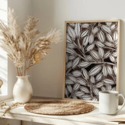 Black & White Leaves - Stretched Canvas, Poster Or Fine Art Print(Black Amp White Leaves Stretched Canvas Poster Or Fine Art Print) -Heart Wall Art Store pictufy interior bright scandi tea cup ratio 2x3 3164814