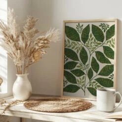 Striped Leaves Branch - Stretched Canvas, Poster Or Fine Art Print(Striped Leaves Branch Stretched Canvas Poster Or Fine Art Print 1) -Heart Wall Art Store pictufy interior bright scandi tea cup ratio 2x3 3165020