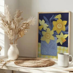 Daffodils With Yellow Gingham - Stretched Canvas, Poster Or Fine Art Print(Daffodils With Yellow Gingham Stretched Canvas Poster Or Fine Art Print) -Heart Wall Art Store pictufy interior bright scandi tea cup ratio 2x3 3167128