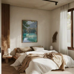 Blausee - Stretched Canvas, Poster Or Fine Art Print(Blausee Stretched Canvas Poster Or Fine Art Print) -Heart Wall Art Store pictufy interior brown bedroom ratio 5x7 2711137