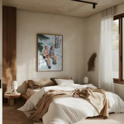 Two Skiers Sunbathing - Stretched Canvas, Poster Or Fine Art Print(Two Skiers Sunbathing Stretched Canvas Poster Or Fine Art Print) -Heart Wall Art Store pictufy interior brown bedroom ratio 5x7 2912042