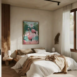 Tropical Flamingo Paradise - Stretched Canvas, Poster Or Fine Art Print(Tropical Flamingo Paradise Stretched Canvas Poster Or Fine Art Print) -Heart Wall Art Store pictufy interior brown bedroom ratio 5x7 2983483