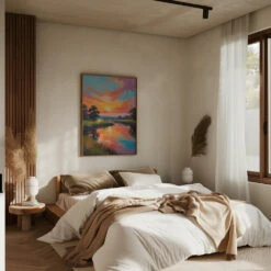 Sunset By The River - Stretched Canvas, Poster Or Fine Art Print(Sunset By The River Stretched Canvas Poster Or Fine Art Print) -Heart Wall Art Store pictufy interior brown bedroom ratio 5x7 3020445