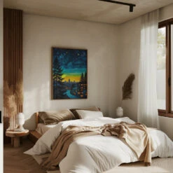 Urban Twilight Glow - Stretched Canvas, Poster Or Fine Art Print(Urban Twilight Glow Stretched Canvas Poster Or Fine Art Print) -Heart Wall Art Store pictufy interior brown bedroom ratio 5x7 3089093
