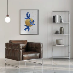 Blue Birds - Stretched Canvas, Poster Or Fine Art Print(Blue Birds Stretched Canvas Poster Or Fine Art Print) -Heart Wall Art Store pictufy interior chrome armchair ratio 5x7 2593679