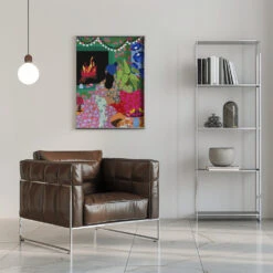 Rafaela Mascaro's Print Number 104 Relaxing In Front Of My Fireplace - Stretched Canvas, Poster Or Fine Art Print(9933x14043 Din 104 Relaxing In Front Of My Fireplace Stretched Canvas Poster Or Fine Art Print) -Heart Wall Art Store pictufy interior chrome armchair ratio 5x7 2771918