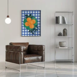 Checkered Citrus Charm - Stretched Canvas, Poster Or Fine Art Print(Checkered Citrus Charm Stretched Canvas Poster Or Fine Art Print) -Heart Wall Art Store pictufy interior chrome armchair ratio 5x7 2787945