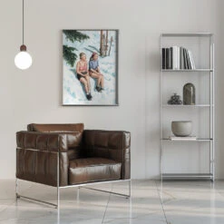 Two Skiers Sunbathing - Stretched Canvas, Poster Or Fine Art Print(Two Skiers Sunbathing Stretched Canvas Poster Or Fine Art Print) -Heart Wall Art Store pictufy interior chrome armchair ratio 5x7 2912042