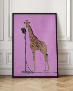 Giraffe Microphone Pink 01 - Stretched Canvas, Poster Or Fine Art Print(Giraffe Microphone Pink 01 Stretched Canvas Poster Or Fine Art Print) -Heart Wall Art Store pictufy interior floor ratio 2x3 2508547