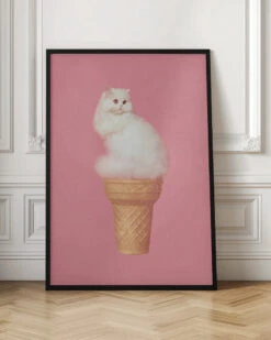 Cat Ice Cream - Pink - Stretched Canvas, Poster Or Fine Art Print(Cat Ice Cream Pink Stretched Canvas Poster Or Fine Art Print) -Heart Wall Art Store pictufy interior floor ratio 2x3 2733272