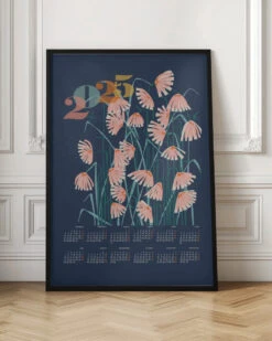 Calendar 2025 Linocut Flowers Blue - Stretched Canvas, Poster Or Fine Art Print(Calendar 2025 Linocut Flowers Blue Stretched Canvas Poster Or Fine Art Print) -Heart Wall Art Store pictufy interior floor ratio 2x3 2910809